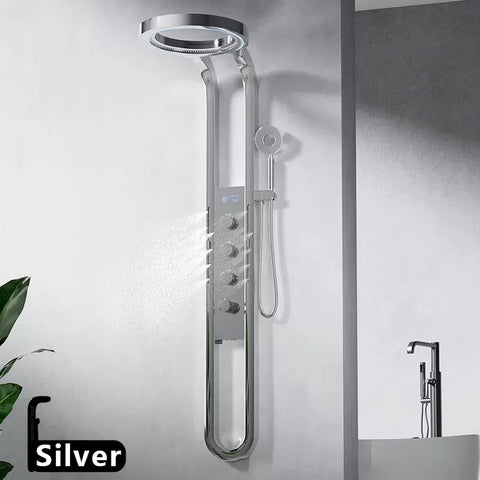 Modern High End Rainfall Shower Panel SPA Massage Jet Waterfall Showers Column Taps Set LED Display Smart Bathroom Shower System