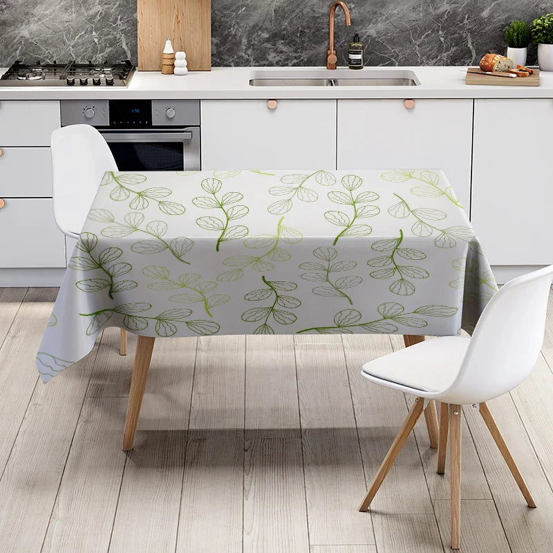 Modern Simple Green Leaves Tablecloth Perfect for Dining Tables, Reusable Kitchen Covers, Decorative Home Textiles, Washable Eas