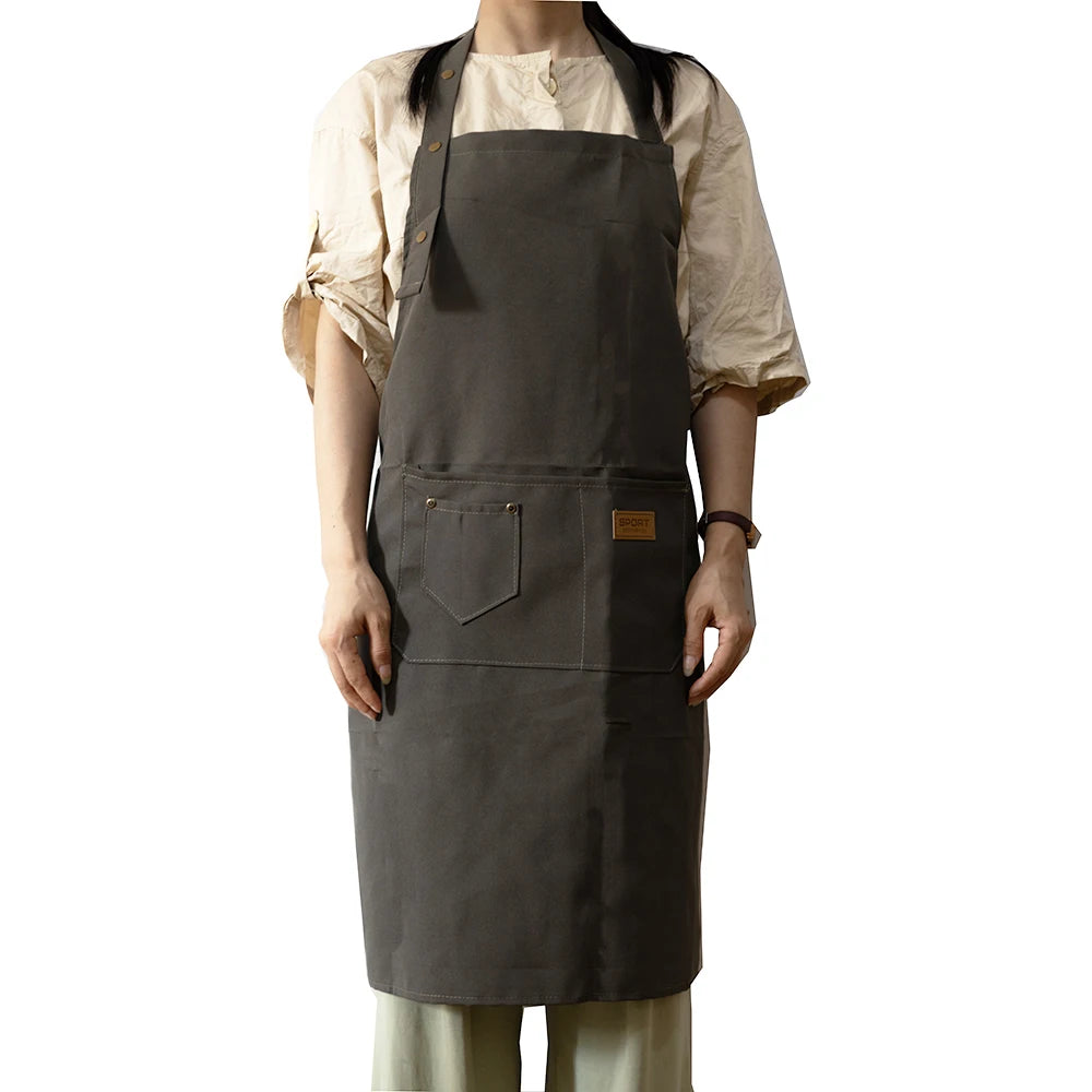 Fashion Unisex Work Apron For Men Canvas Black Apron Bib Adjustable Cooking Kitchen Aprons For Woman With Tool Pockets