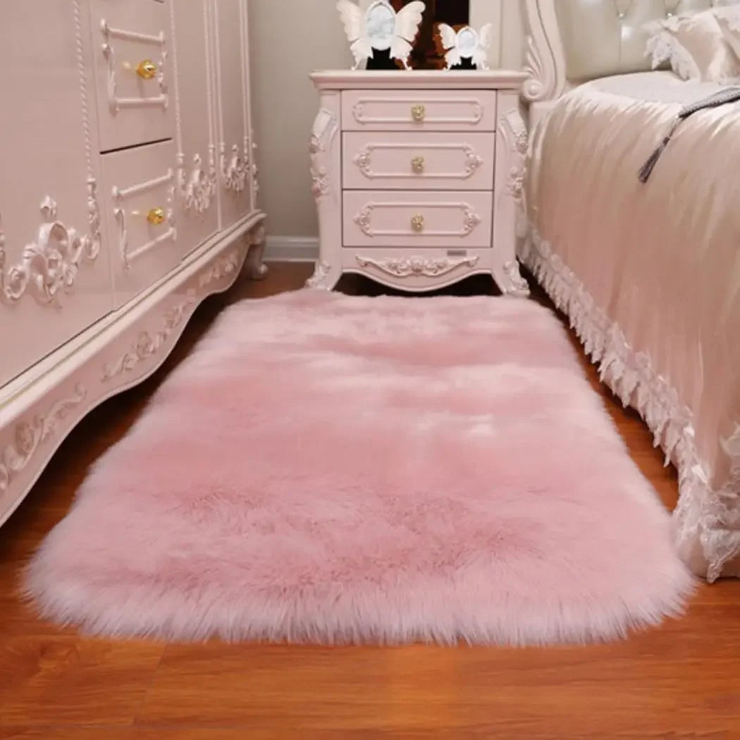 40x40cm Square Soft Area Rugs Living Room Bedroom Bedside Sofa Soft Mat Artificial Wool Sheepskin White Pink Carpet Washable Rug