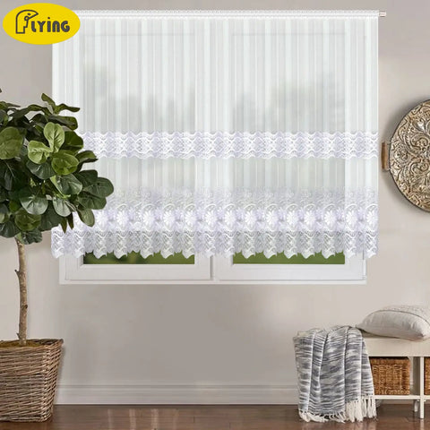 FLYING Romantic Style Embroidered Sheer Curtain Semi-Transparent Window Drapes for Living Room Multiple Sizes Available 1pc