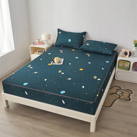Printing Waterproof Mattress Cover With Zipper Queen Twin Bed Fitted Sheet 6 Sides Removable Inclusive Mattress Protector Pad