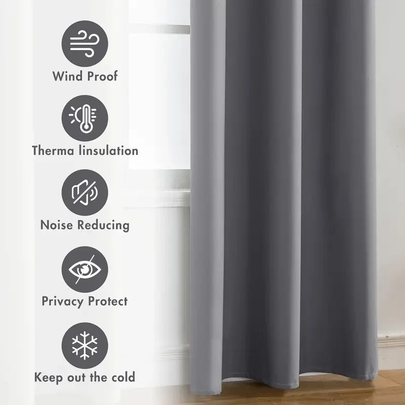 1PC Beige/Grey 100% Blackout Curtains with Grommets Total Privacy Drapes High Shade Shading Curtain For Living room Bedroom