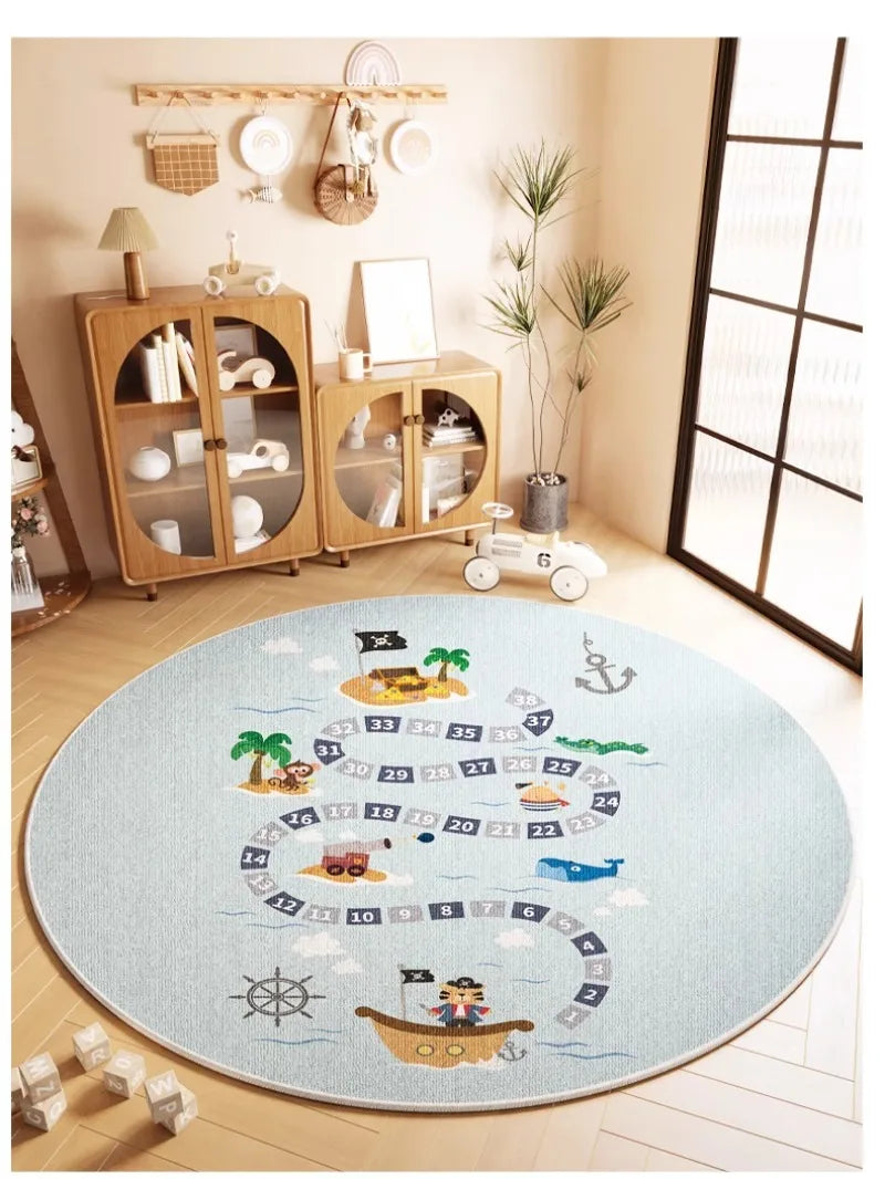Cartoon Style Rugs for Bedroom Washable Living Room Decoration Round Carpet Anti-slip Children's Room Floor Mat Soft Bedside Rug