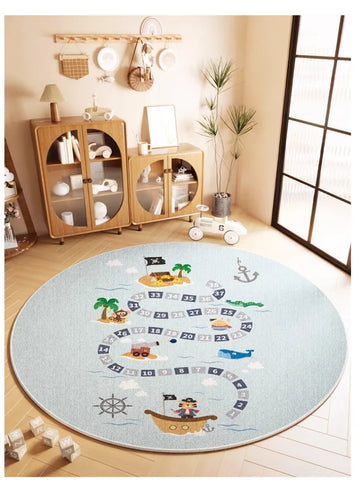 Cartoon Style Rugs for Bedroom Washable Living Room Decoration Round Carpet Anti-slip Children's Room Floor Mat Soft Bedside Rug