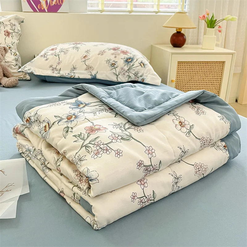 Floral Style Duvets for Summer Soft Comforter Breathable Bedspread 이불 Quilted Blanket Adults/Kids Thin Quilt (No Pillowcase)