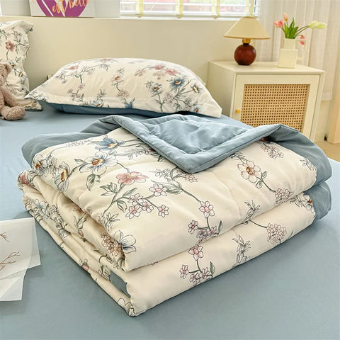 Floral Style Duvets for Summer Soft Comforter Breathable Bedspread 이불 Quilted Blanket Adults/Kids Thin Quilt (No Pillowcase)