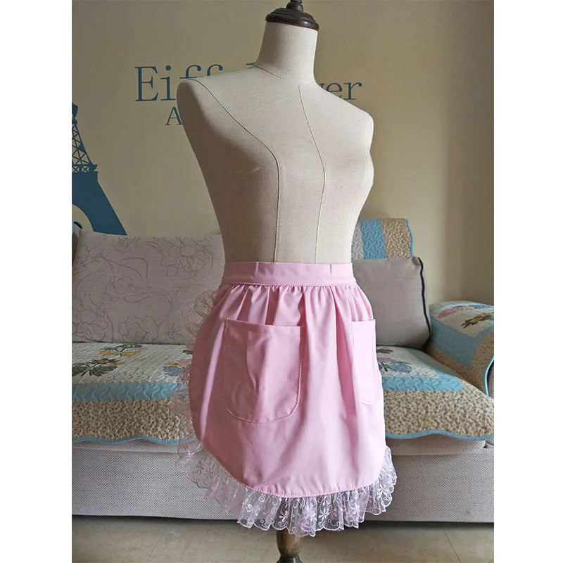 White Half Waist Bistro Restaurant Lace Ruffle Apron Women Kitchen Avental de Cozinha Divertido Tablier Cuisine Pinafore Apron