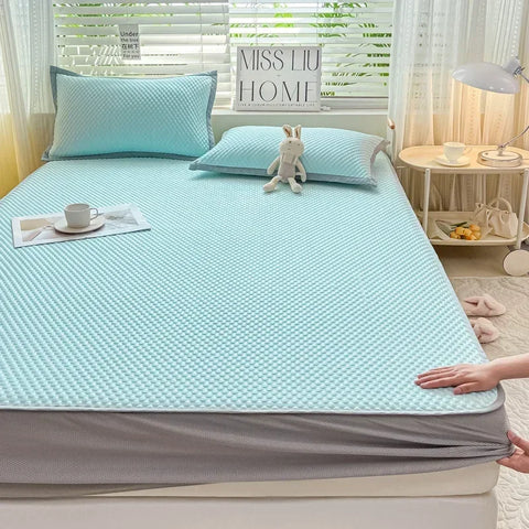 Summer Cooler Latex Bed Fitted Sheet Set Soft Air-conditioning Mat Bed Skirt Washable Solid Anti-slip Mattress Protector Cover