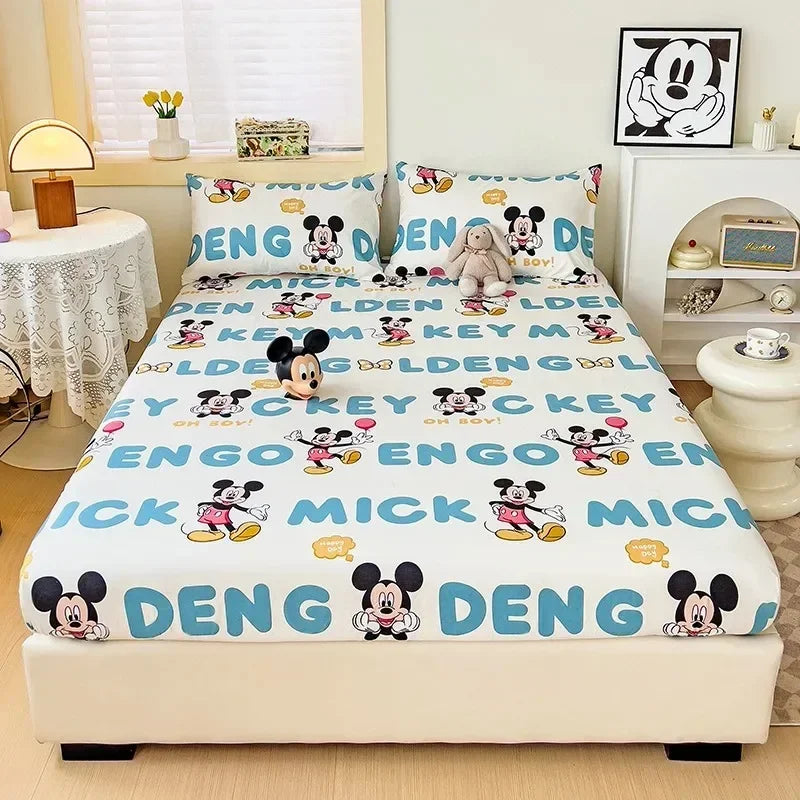 Disney Stitch Cartoon Mickey Pooh New Skin Friendly Printed Sheets Mattress Protectors Non-Slip Anime Sheets Children's Bedding