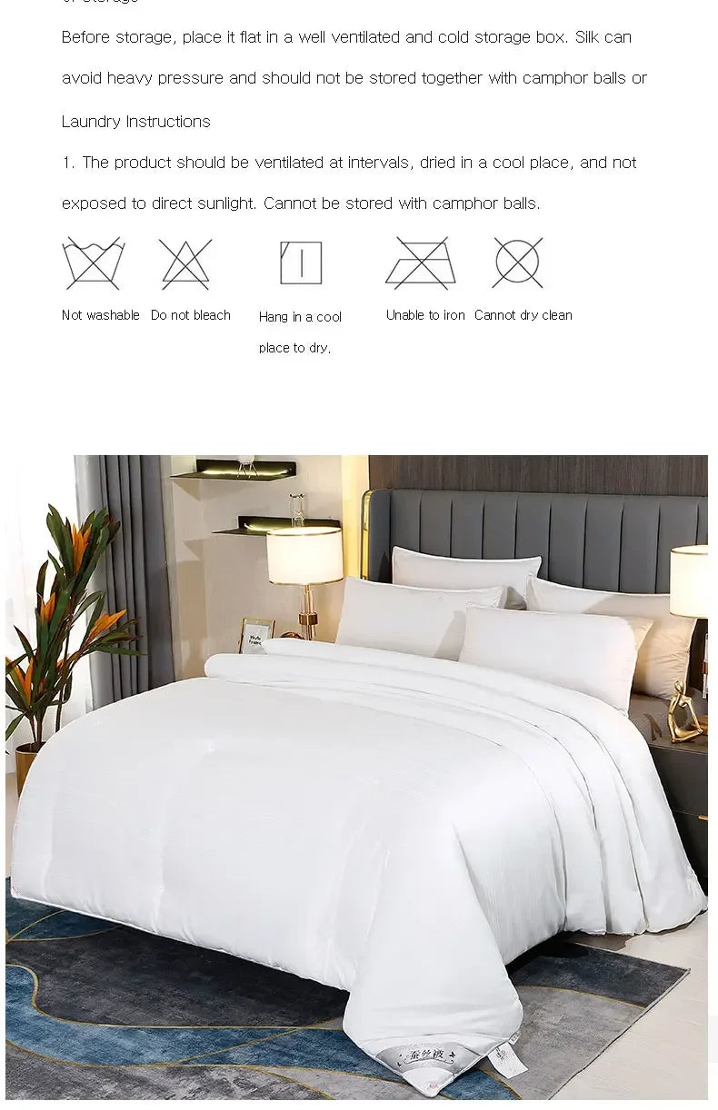 100% Mulberry Silk Quilt Healthy Beauty Handwork Silk Comforters Duvet Silk Filled Double Queen King Quilt 1PCS Durable Bedding