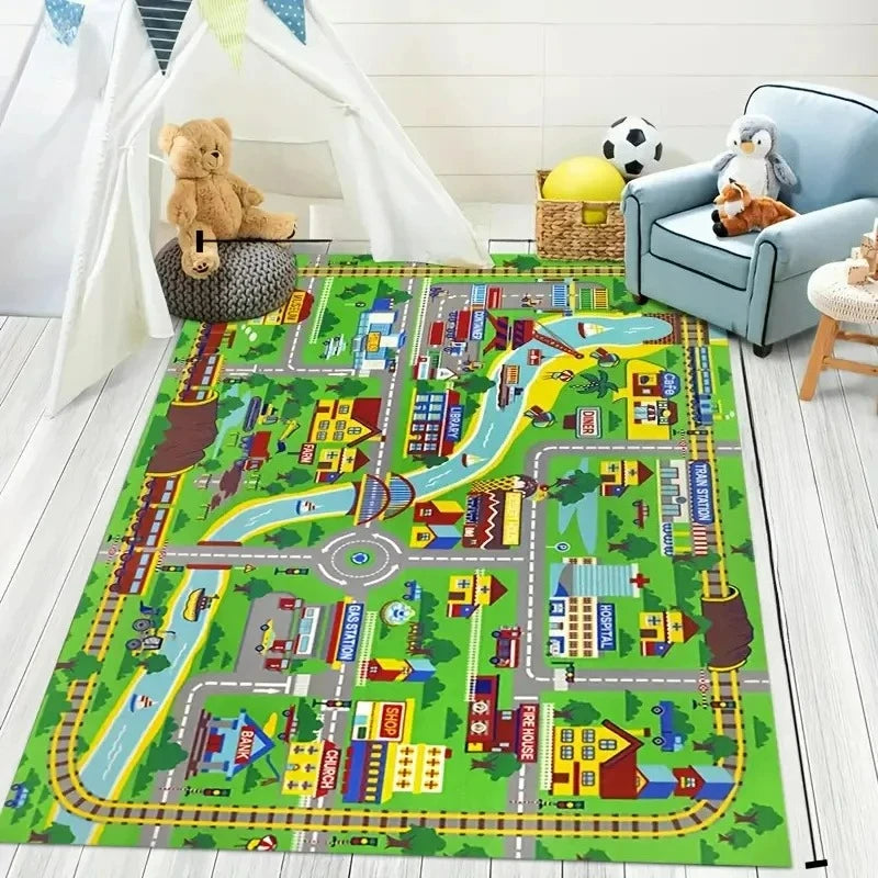 1pc Children's Educational City Life Playmat Rug Road Traffic System Carpet for Bedroom Playroom Fun Learning Floor Mat Safe Kid