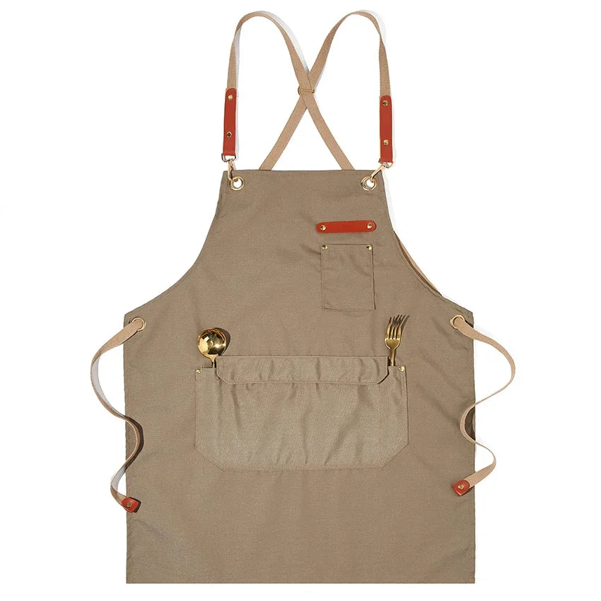 Fashion Unisex Work Apron For Men Canvas Black Apron Bib Adjustable Cooking Kitchen Aprons For Woman With Tool Pockets