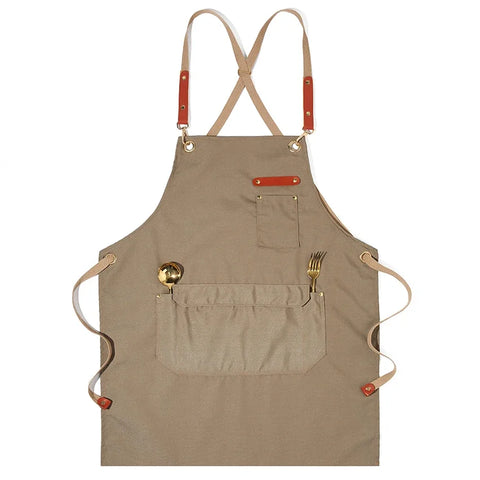 Fashion Unisex Work Apron For Men Canvas Black Apron Bib Adjustable Cooking Kitchen Aprons For Woman With Tool Pockets