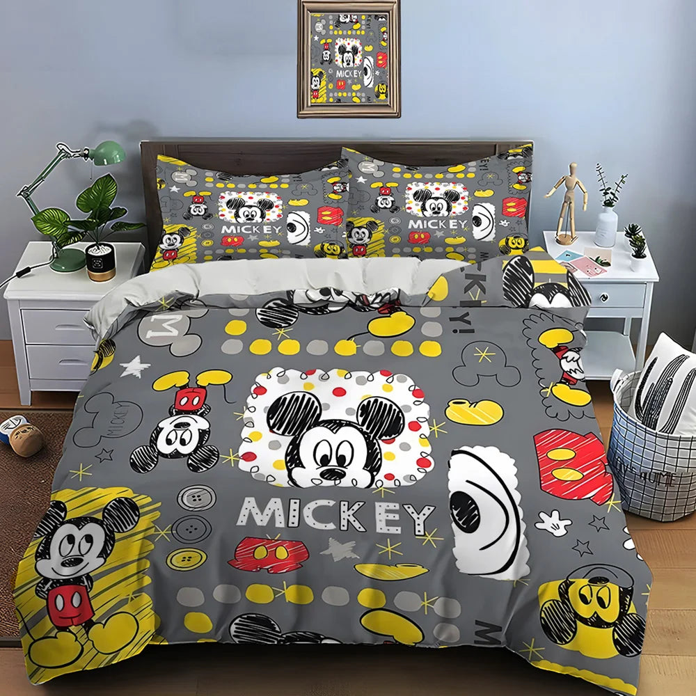 3PC Disney Mickey Mouse Printed Bedding Set Duvet Cover Anime Quilt Adult Kids Birthday Gift Full Size Bedding Set Luxury Gifts
