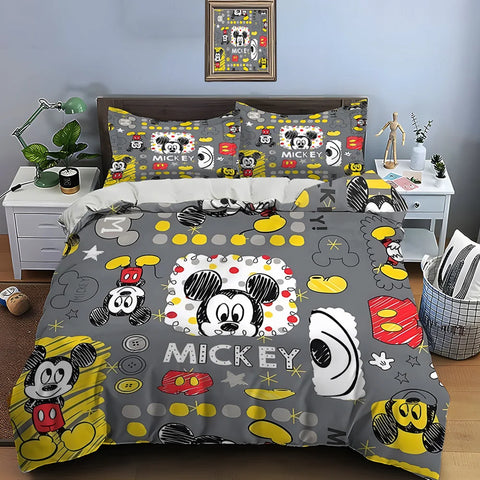 3PC Disney Mickey Mouse Printed Bedding Set Duvet Cover Anime Quilt Adult Kids Birthday Gift Full Size Bedding Set Luxury Gifts