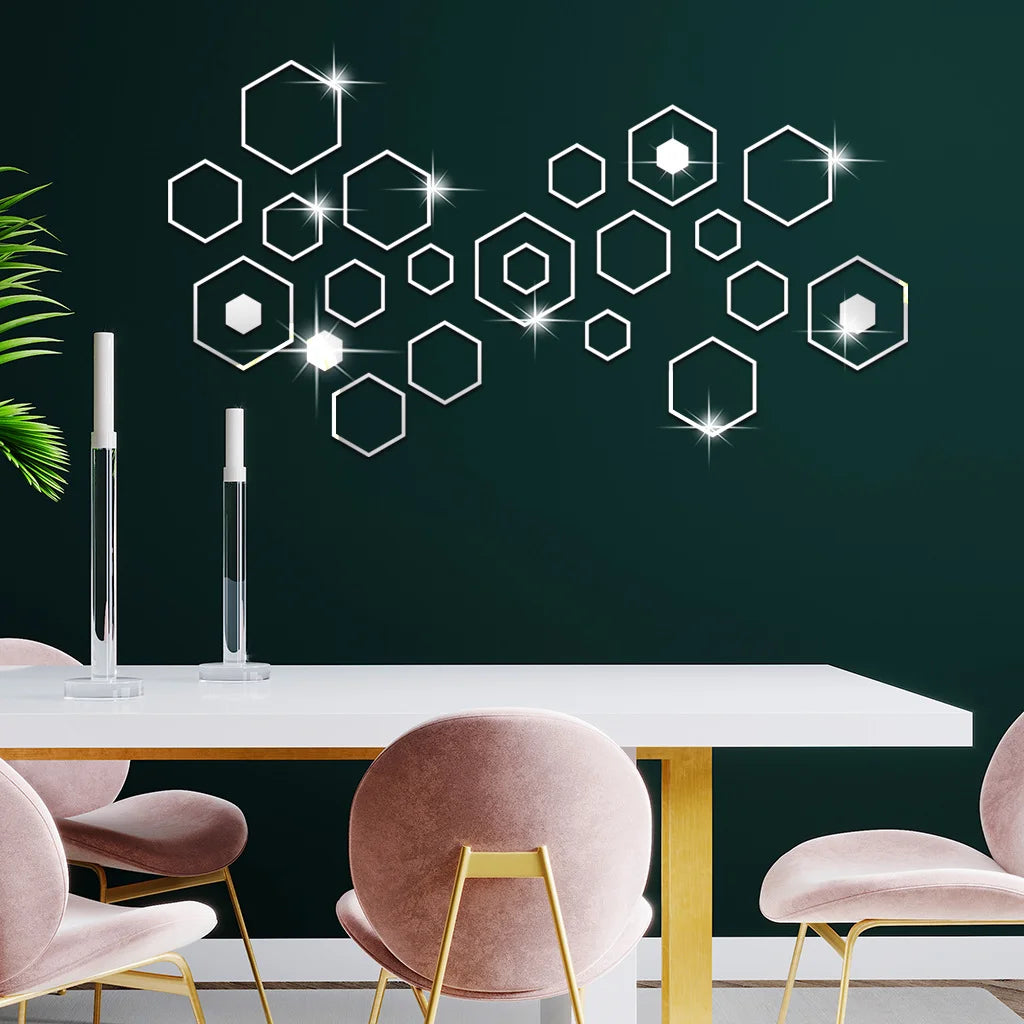 24pcs Hollow 3D Hexagonal Mirror Wall Sticker DIY Honeycomb Decoration Self Adhesive Paper Waterproof Home Living Room Bedroom
