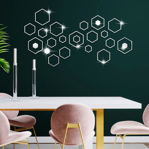 24pcs Hollow 3D Hexagonal Mirror Wall Sticker DIY Honeycomb Decoration Self Adhesive Paper Waterproof Home Living Room Bedroom
