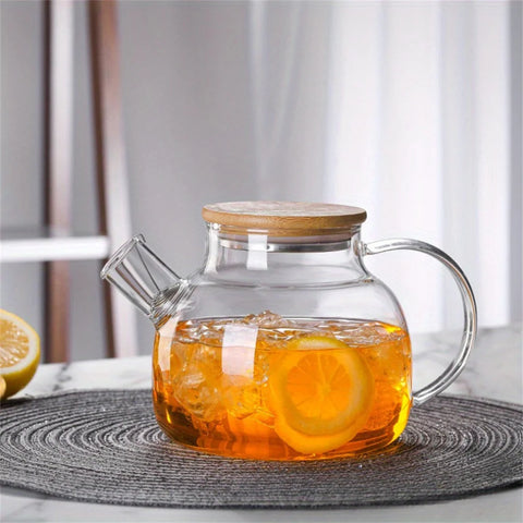 1L/1.8L Large Capacity Glass Teapot High Temperature Resistant Kettle for Steamed Juice Fruit & Iced Tea Home Kitchen Access