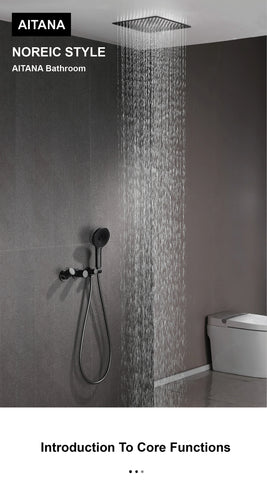 AITANA Minimalist Gun Grey Brass Ceiling Shower System Hidden Embedded Dual Handle Cold and Hot Water 2-Function Bathroom Mixer