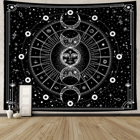 1pc Celestial Sun Moon Zodiac Tapestry Astrology Themed Wall Hanging Decor with Starry Sky Design for Mystic Room