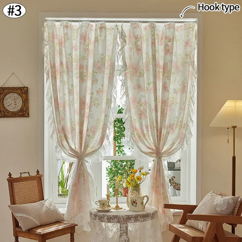 Double Layer Sheer Curtains Floral Print Lace French Style Voile Organza for Bedroom Decor Antique White Drapes 2025 New Design
