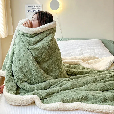 Soft Woolen Blanket for Bedding and Sofa, Warm Lamb Velvet Flannel Cover Blanket for Office, Air Conditioning and Nap