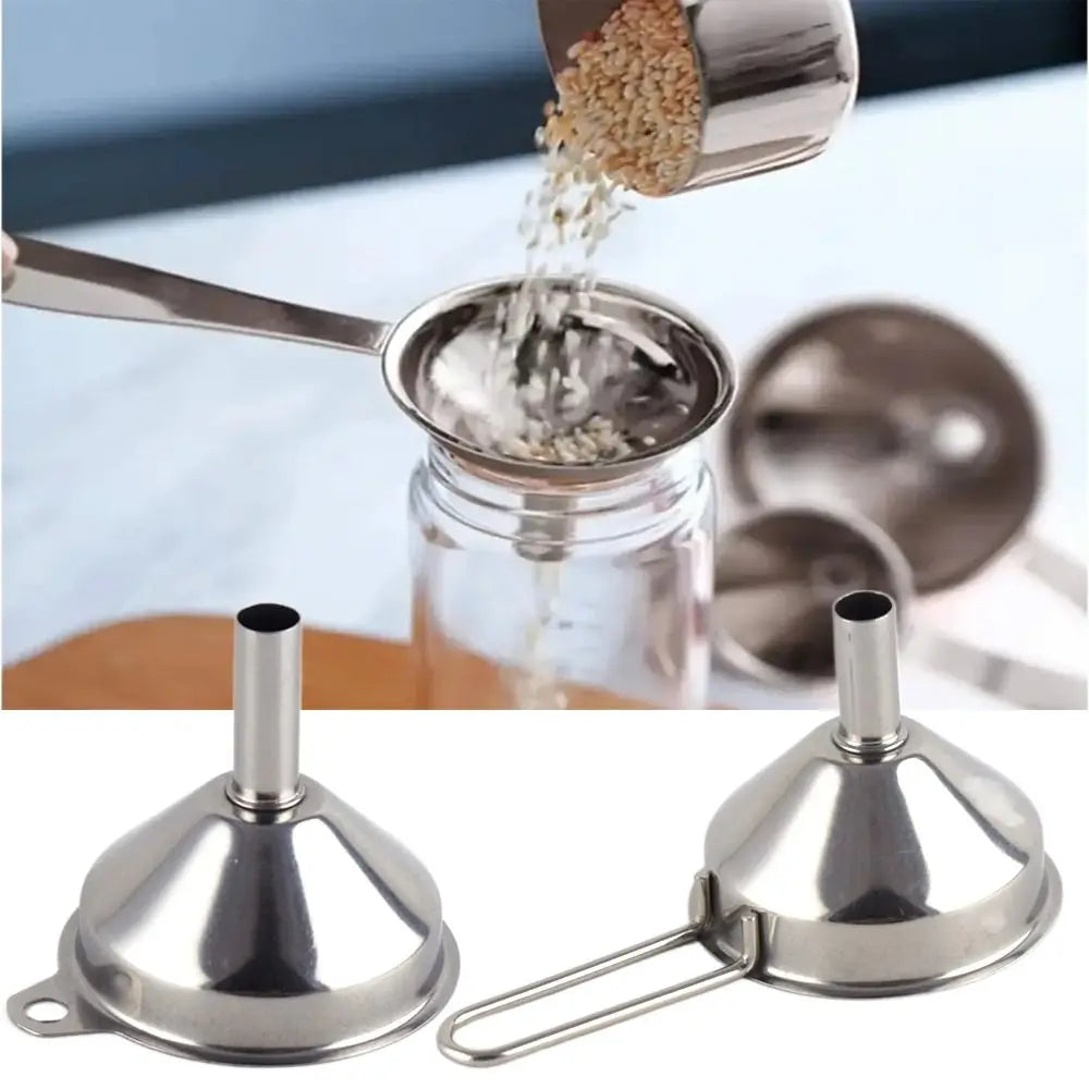 Wide Mouth Stainless Steel Funnel Spice Cooking Oil Filter Kitchen Tool Strainer with Handle Oil Spill Filter Funnel