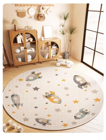 Cartoon Style Rugs for Bedroom Washable Living Room Decoration Round Carpet Anti-slip Children's Room Floor Mat Soft Bedside Rug