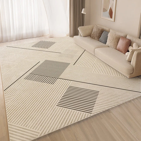 Checkered Pattern Short Pile Carpet, Beige Washable Carpet, Non-Slip Floor Mat for Living Room, Bedroom, Entrance and Kitchen