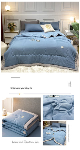 Japan Style Summer Quilt Soft Breathable Quilted Duvet Queen Skin Friendly WashableThin Comforter Lightweight Blanket 180x220