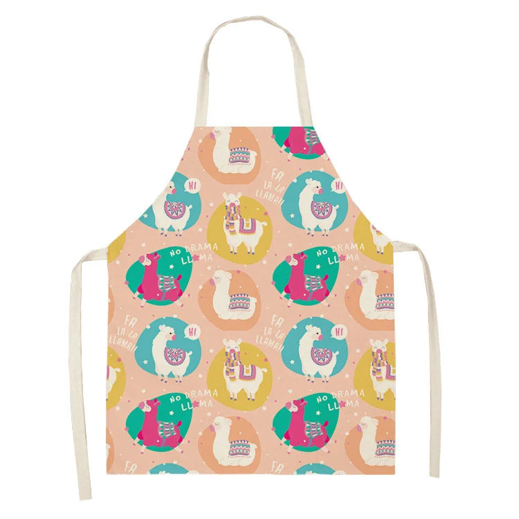 Alpaca Llama Cactus Printed Cotton Linen Sleeveless Aprons Kitchen Women Pinafore Home Cooking Baking Waist Bib Fartuchy Tablier