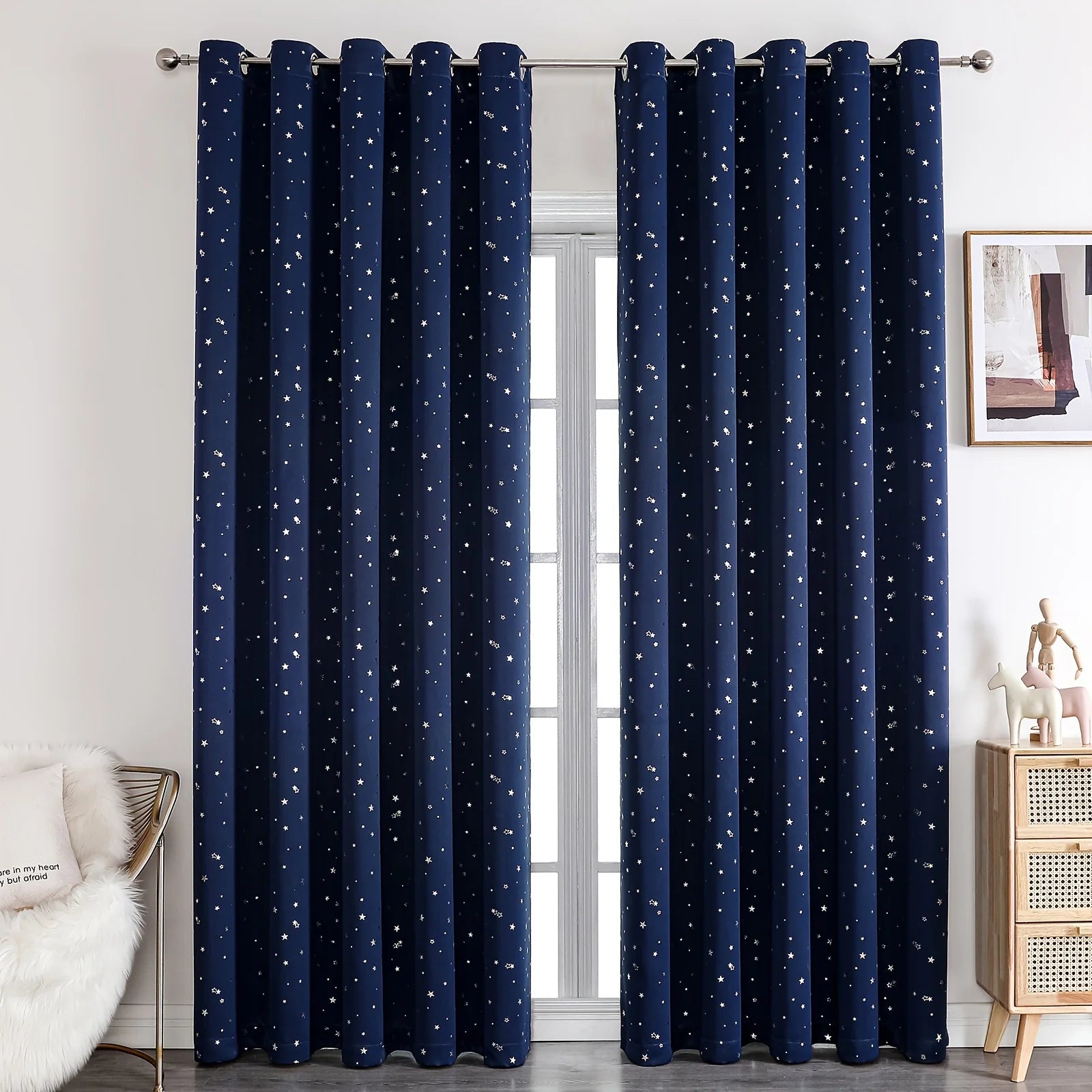 Kids Curtains Blackout With Stars Grommet Top For Bedroom Living Room Window Drapes
