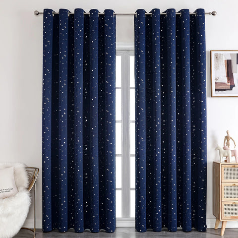 Kids Curtains Blackout With Stars Grommet Top For Bedroom Living Room Window Drapes
