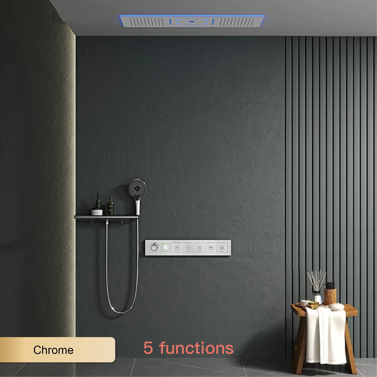 Luxury Brass Ceiling Mount Thermostatic LED digital display Shower Set System Bluetooth Music Rain Shower Head Bathroom Faucet