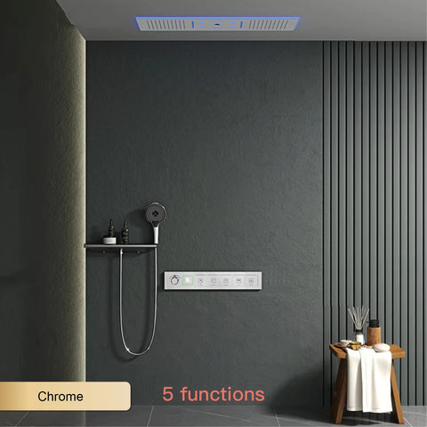 Luxury Brass Ceiling Mount Thermostatic LED digital display Shower Set System Bluetooth Music Rain Shower Head Bathroom Faucet