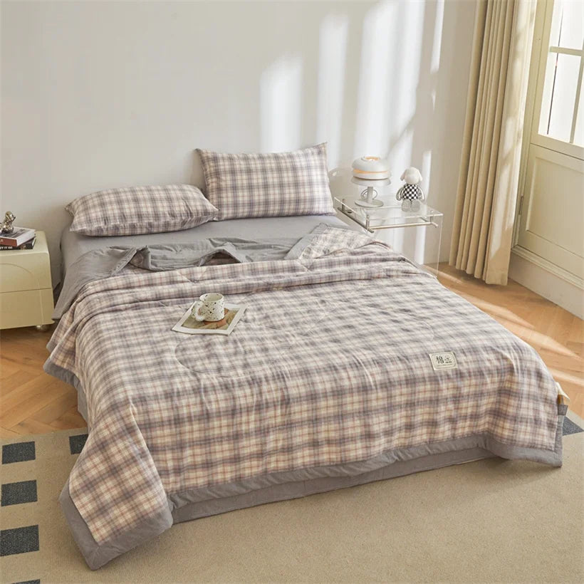 Summer 100% Cotton Thin Quilt Comforter Soft Air Conditioning All Season Quilt/Duvet/Blanket Lightweight Bed Cover Soft Bedding