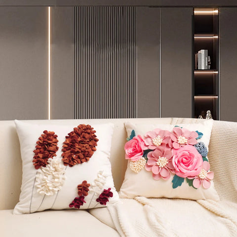French Style Three-dimensional Rose Pillowcase Patchwork Cushion Cover Living Room Bedroom Pillow Cover Decorative for Sofa