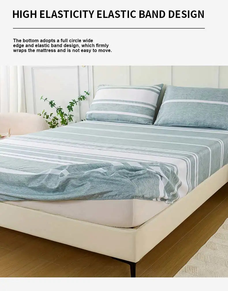 3-Piece Striped Fitted Sheet Set – Luxuriously Soft & Breathable – Includes 1 Fitted Sheet and 2 Pillowcases for Cozy Sleep – Pe
