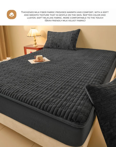 WASART Quilted coral fleece mattress protector cover winter warm elastic fitted sheet couple double bed protection pad 180x200