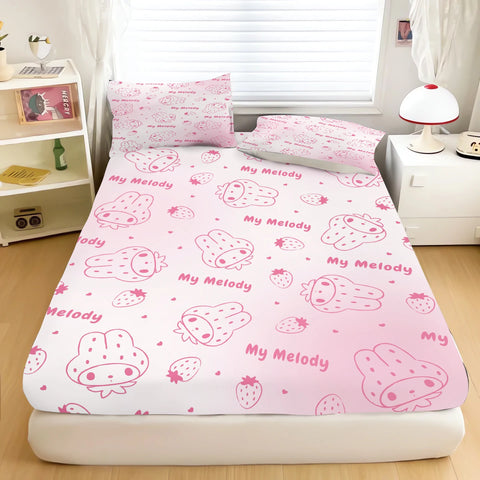My Melody Cartoon Fitted Sheet for Children Sanrio Soft Elastic Cover Cute Printing Custom Made Bedding Cover