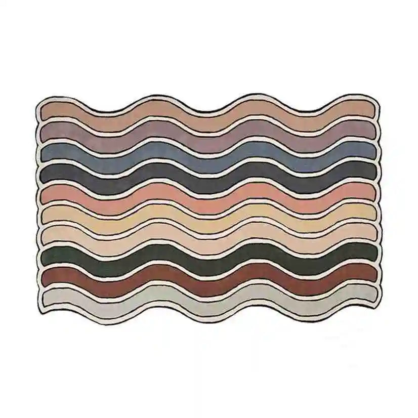 VIKAMA Creative Rainbow Wave Rug Bedside Blanket Absorbent Bathroom Floor Mat Living Room Sofa Coffee Table Rug Easy to clean