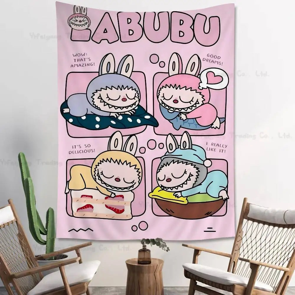 L-LABUBU Printed Large Wall Tapestry Indian Buddha Wall Decoration Witchcraft Bohemian Hippie Decor Blanket