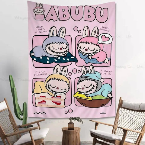 L-LABUBU Printed Large Wall Tapestry Indian Buddha Wall Decoration Witchcraft Bohemian Hippie Decor Blanket