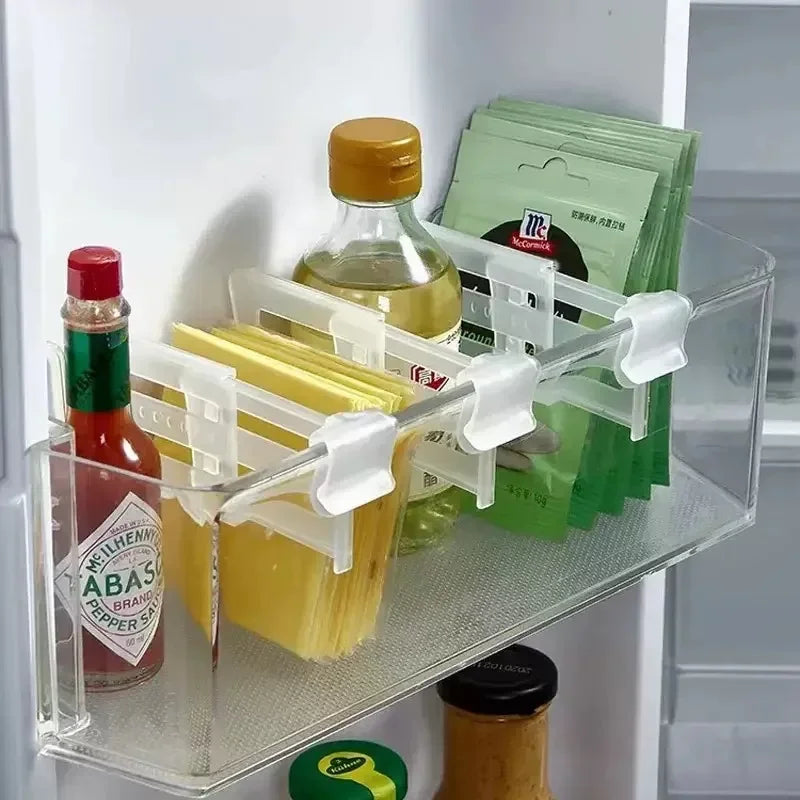 4pcs Refrigerator Storage Divider Side Door Storage Partition Expandable Baffle Dividers Kitchen Bottle Shelf Organizer