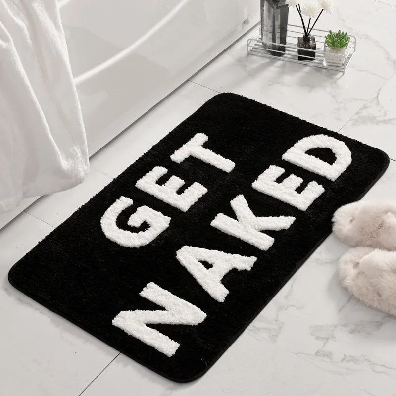 Get Naked Runner Black and White Cute Bathroom Rug Long Get Naked Rug Funny Bathroom Decor for Apartment Bathmat 40x60cm 50x80cm