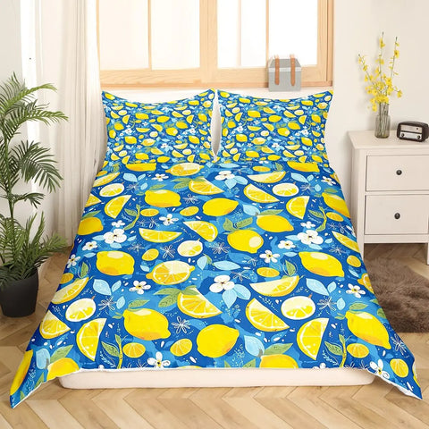 Lemon Duvet Cover Girls Boys Kids Botanical Lemon Pattern Comforter Cover Tropical Fruit Room Decorative Bedding Set with Zipper