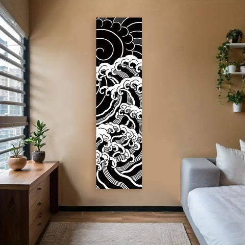 Japanese Ocean Waves Wall Decoration Tapestry Red Sun & Ocean Waves Landscape Aesthetic Tapestry Wall Hanging Home Room Decor