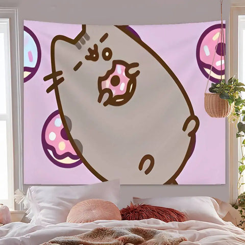 Cartoon P-PusheensS Cute Cat Tapestry Hanging Dormitory Room Bedspread Blanket Children's Room Party Home Decoration Gift