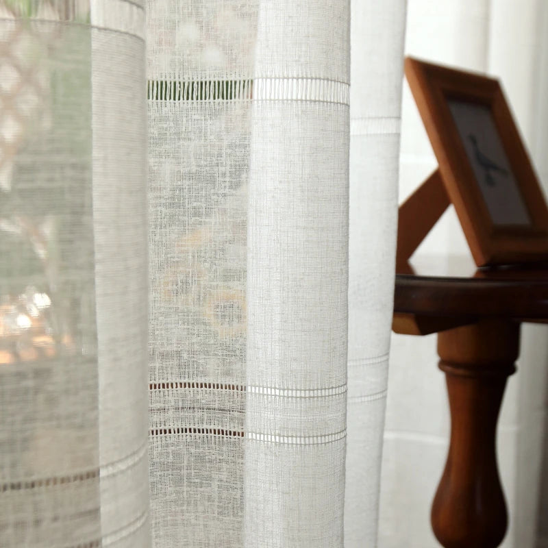Modern white hollow striped curtain yarn for living room curtains balcony bay window bedroom gauze blinds curtain Custom size